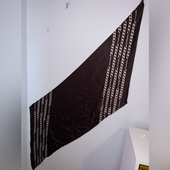 EUC CHANEL Silk Scarf Brown - Picture 1 of 5